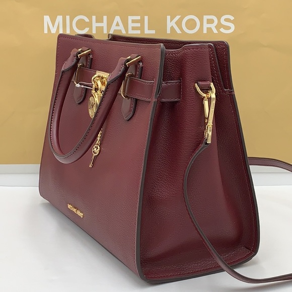 Michael Kors Hamilton Meidum Satchel Shoulder Crossbody Bag DARK CHERRY 🍒color - Picture 4 of 16